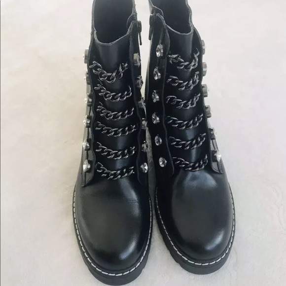 Kurt Geiger Shoes | Kurt Geiger London Womens Bax Black Combat Chain Rhinestone Boots Size 42 11 | Color: Black | Size: 11 | Relaxhote90's Closet